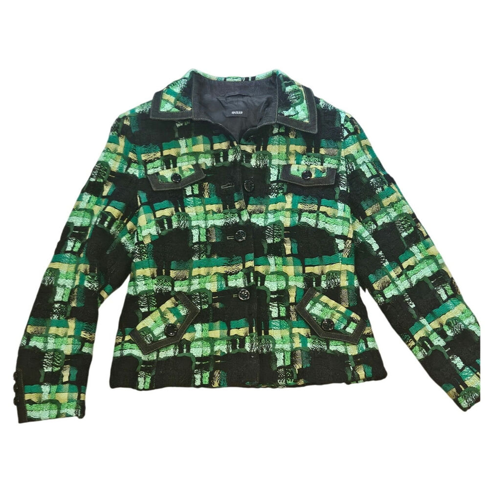 Basler German wool blazer womens 40 us 10 medium green tweed Patchwork vintage